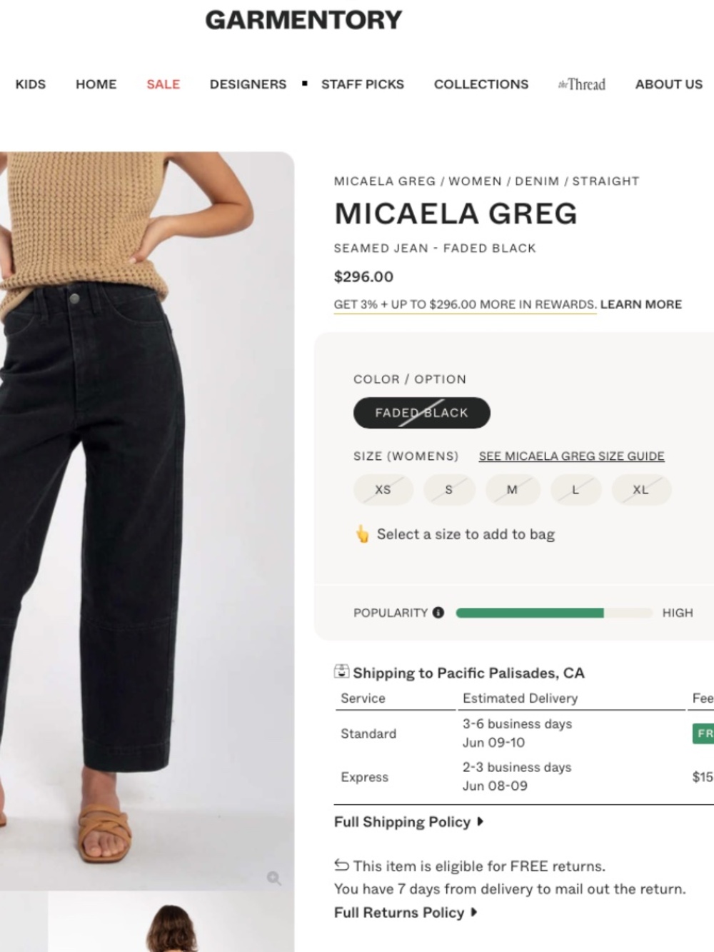 MICAELA GREG The Seamed Jean in Faded Black Fall Winter 2021 Size M - Picture 7 of 16